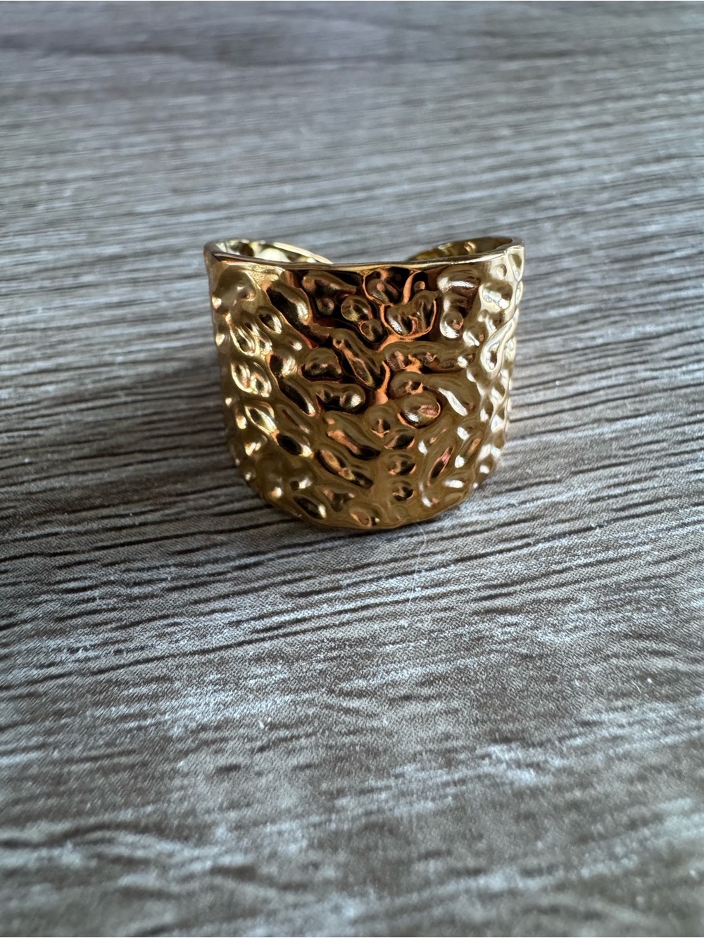 Plunder Adjustable Gold Hammered Textured Open Band Ring
